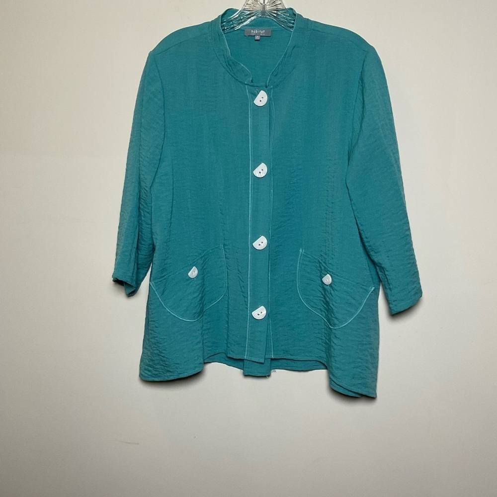 Habitat Clothes To Live In Langenlook Mandarin Collar Button Front Top Size M